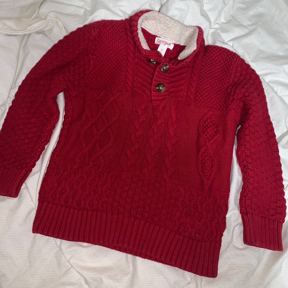 Boys red cotton knit sweater